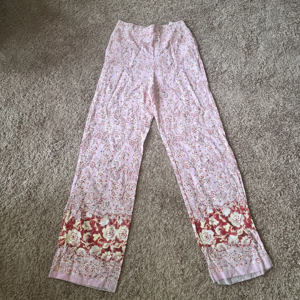 ZARA Linen Blend Paisley Floral Printed Pull On Wide Leg Trousers Size L